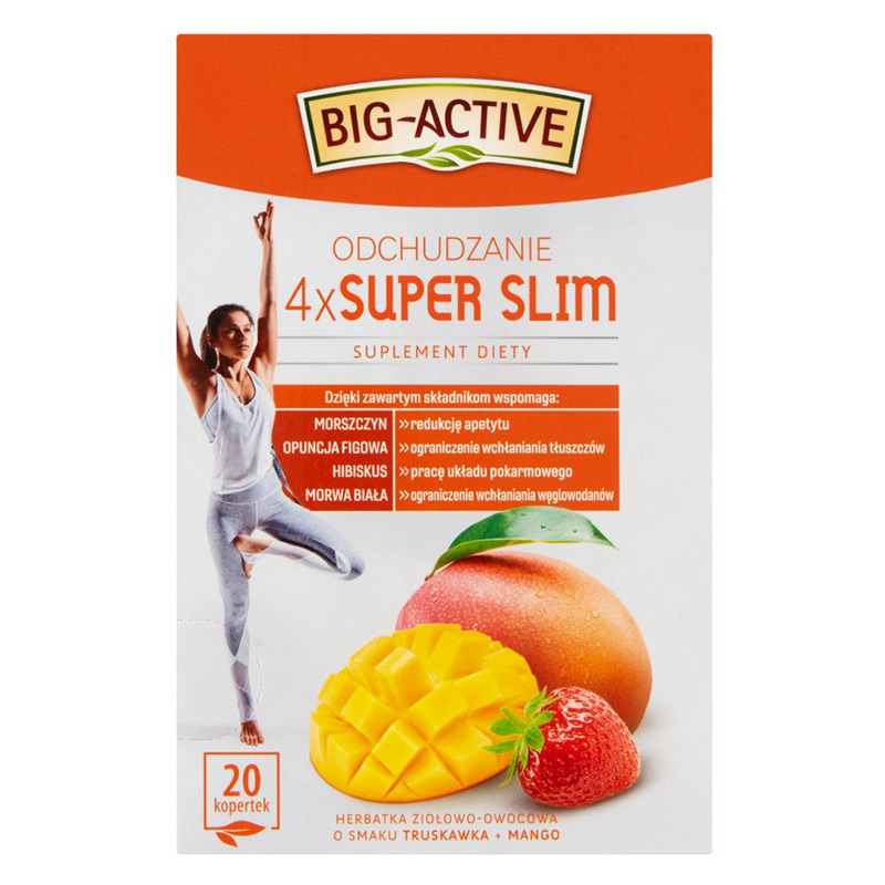 Big-Active Slim Plus viktminskningste - mango är en perfekt kombination av smak och funktion. Varje sip av denna läckra infusion tar dig med på en smakupplevelse där sötman från mango och jordgubbe ko