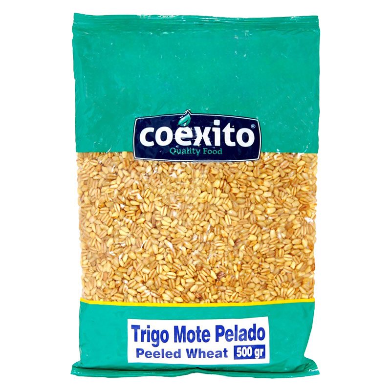 Utforska smaken och mångsidigheten hos Coexito förkokt skalat vete (Trigo mote pelado) - ett utsökt och näringsrikt alternativ för dina recept. Detta peruanska vete är både kokat och skalat för att ge