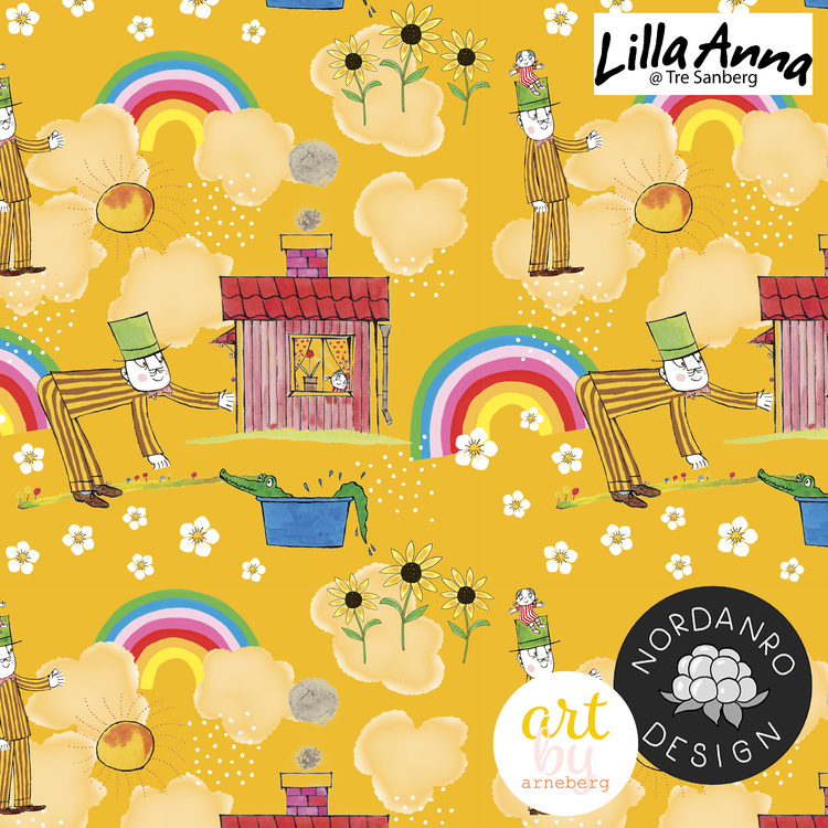 Klänning Lilla Anna regnbåge (gul)