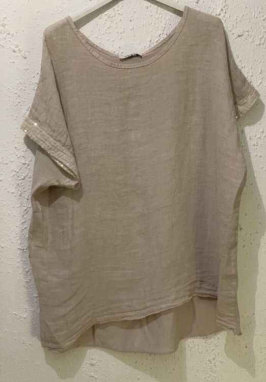 Linne top med paljetter Beige