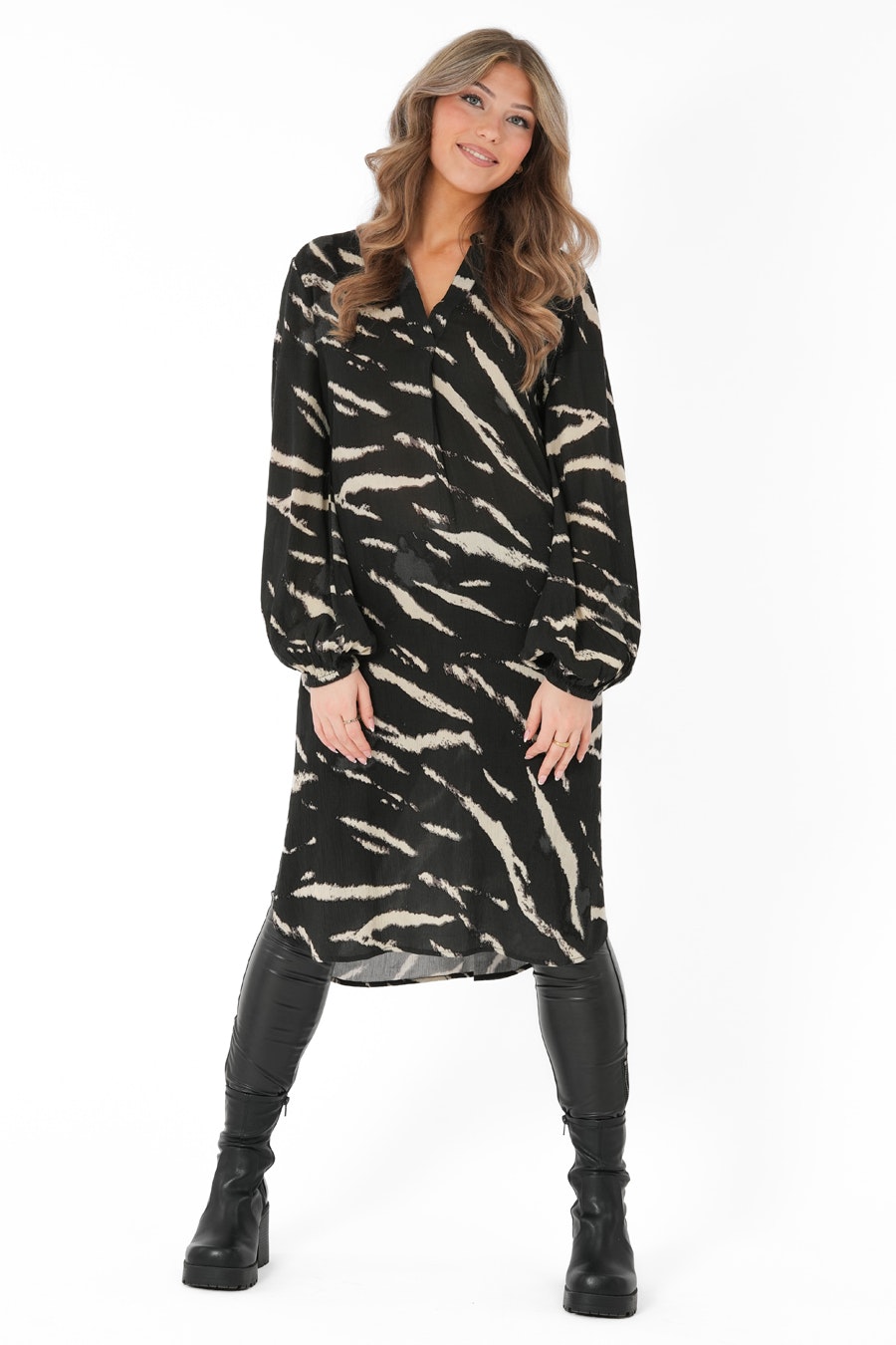 BONNIE DRESS BLACK/GREY/CREME
