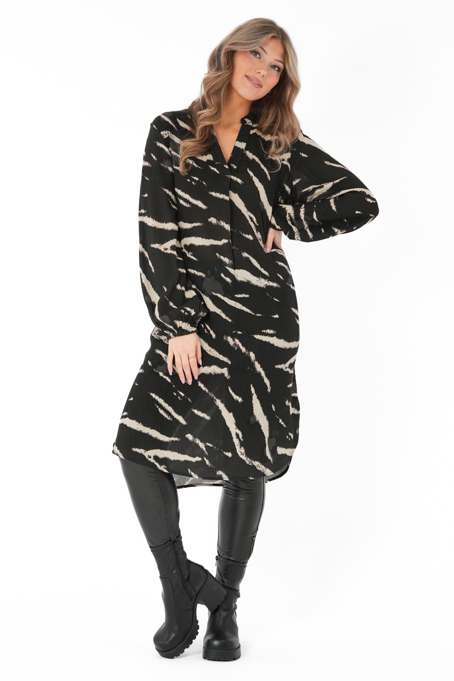 BONNIE DRESS BLACK/GREY/CREME
