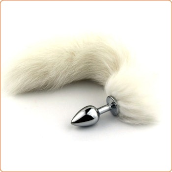 White Arctic Fox Tail, metallplugg, Large