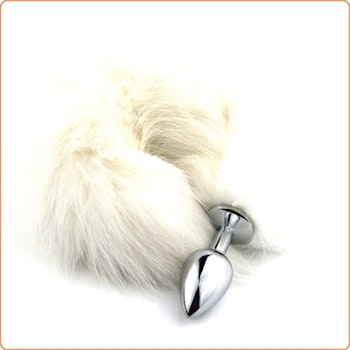 White Arctic Fox Tail, metallplugg, Large