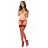 Fishnet hold ups with lace band with silicone, L/XL, Dark red