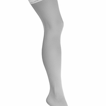 Fishnet hold ups with lace band with silicone, S/M, White