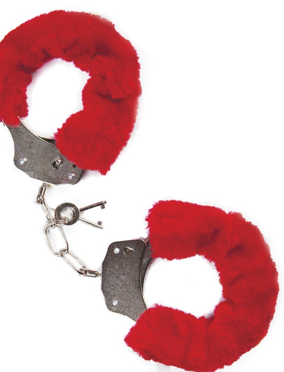 Mai No.38, metal furry handcuffs, röda