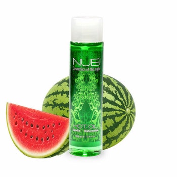 Nuei, ätbar, värmande massageolja - Watermelon