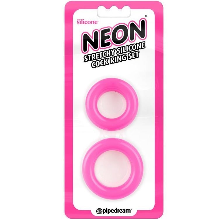 Neon silicone ring set, rosa