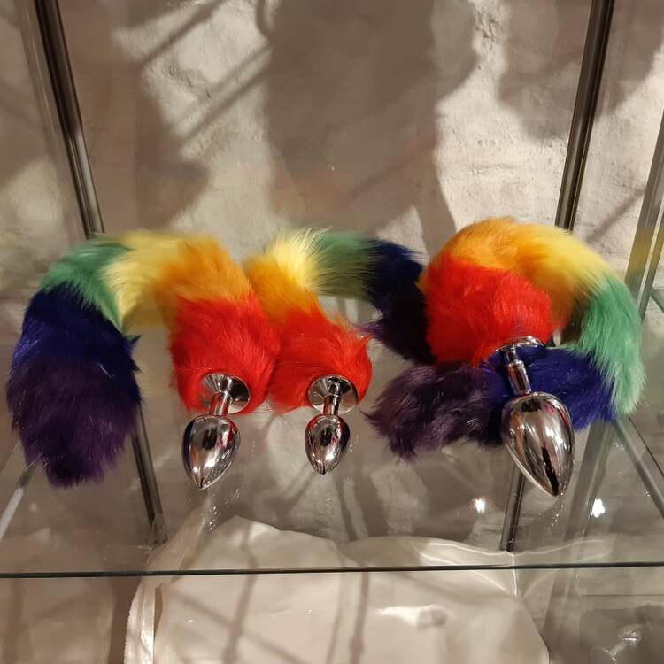 Colorful Fox Tail Steel Butt Plug, Small