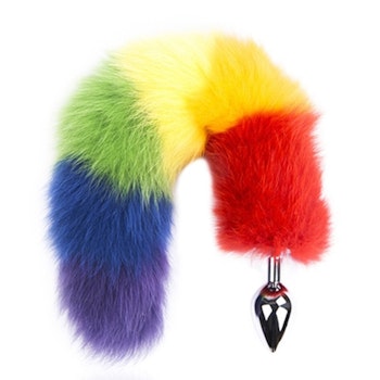 Colorful Fox Tail Steel Butt Plug, Large