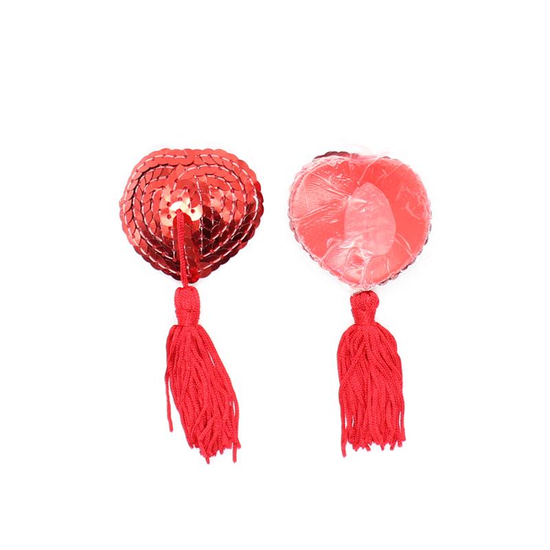 FETISH ADDICT HEART SEQUIN NIPPLE COVER WITH TASSEL RED