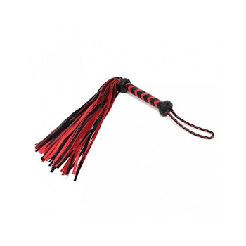 BONDAGE PLAY BRAIDED FLOGGER LEATHER BLACK RED