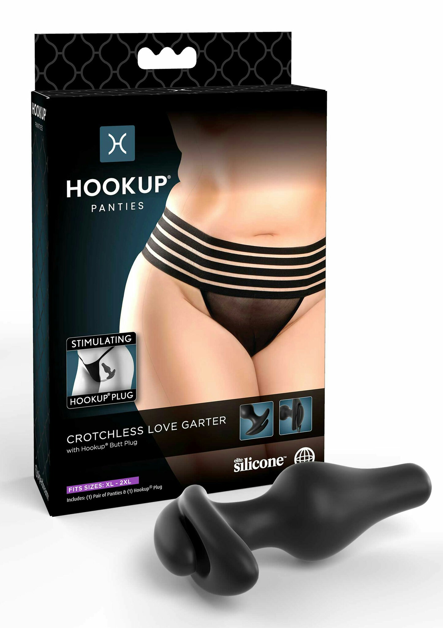Hookup panties - Crotchless Love Garter, XL-2XL