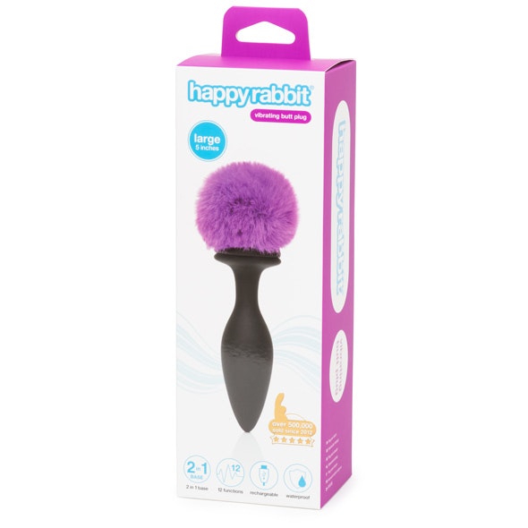 Happy Rabbit, Rechargeable vibrating butt plug, Black/purple, Large