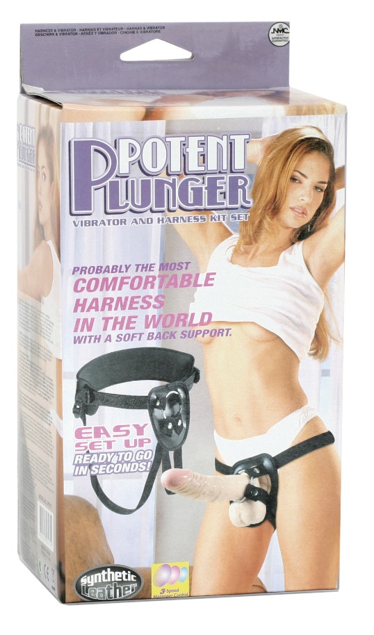 Potent Plunger - Harness with 8" vibrator