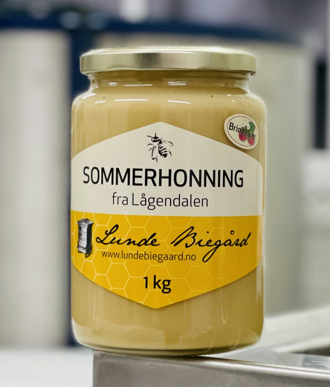 1 kg Sommerhonning på glass (Bringebærhonning)