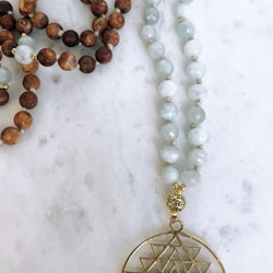 Sri Yantra mala med Bodhi Seed och Akvamarin