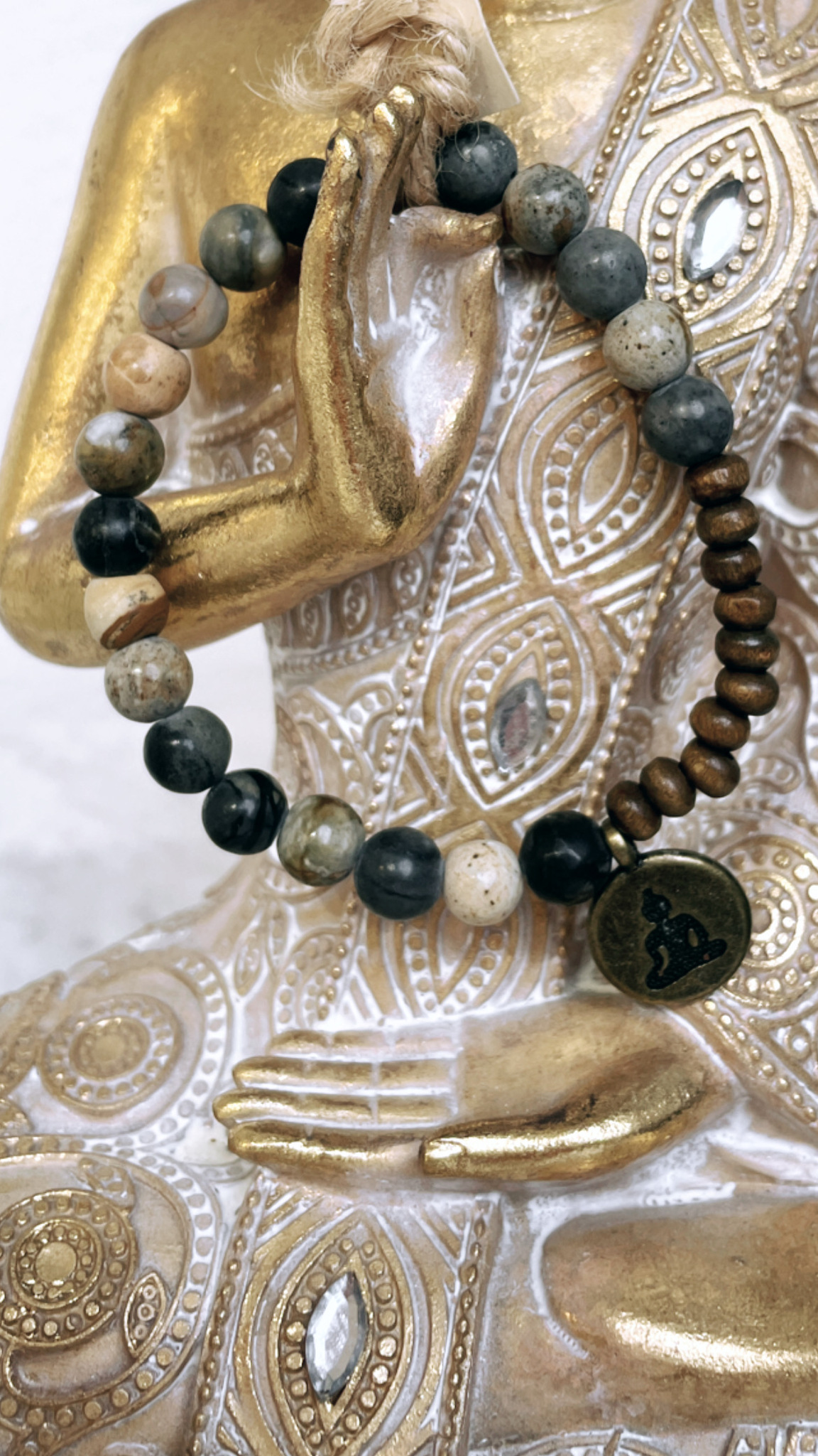 Leopard jaspis, armband med Buddha