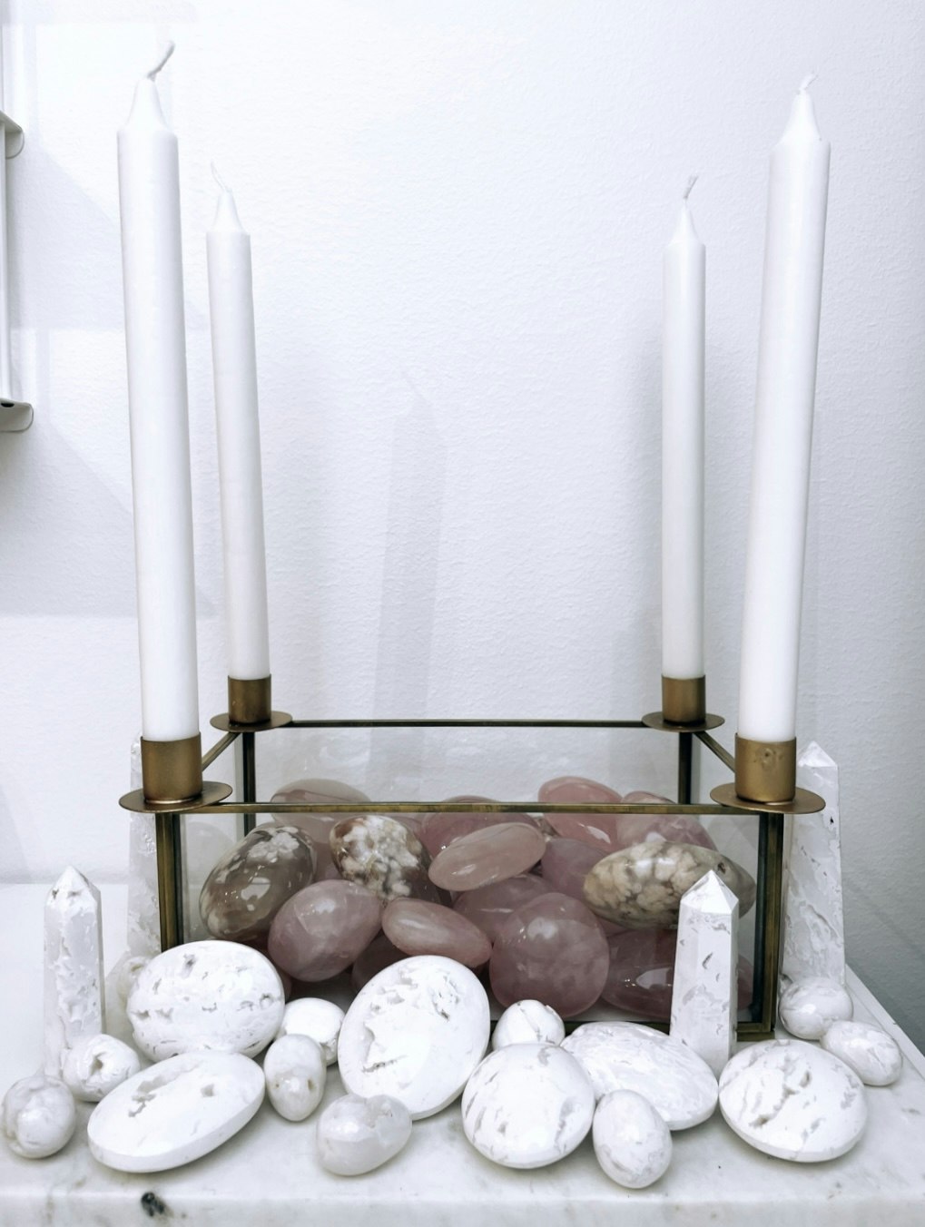 Ljusstake med glasbox - Kalcit - Kristaller & Spirituella ting