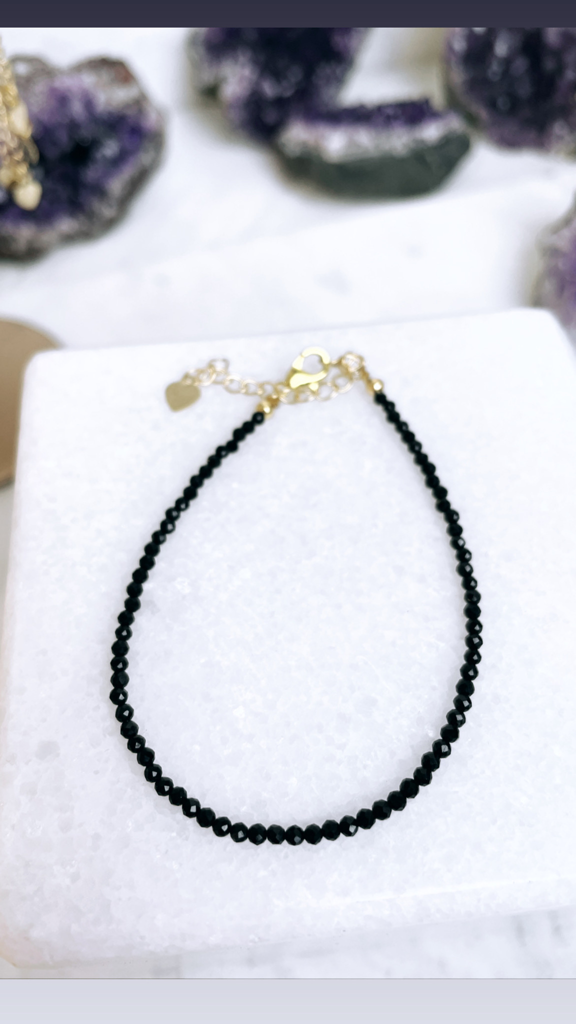 Svart Obsidian, armband med guldkedja