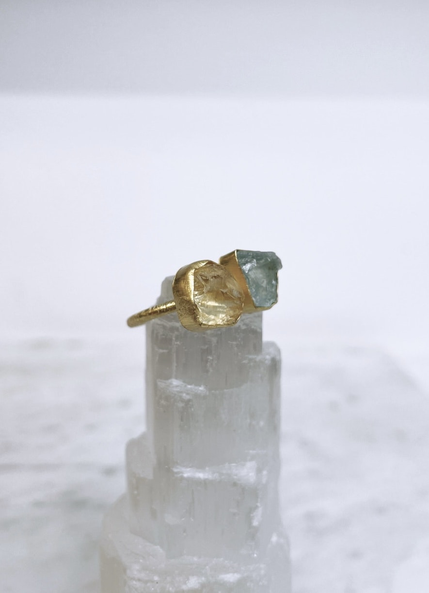 Citrin och Akvamarin, ring från Biverståhl Crystals