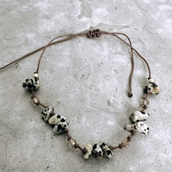Dalmatiner Jaspis, fotlänk, guldpärlor