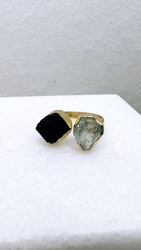 Svart Turmalin & Akvamarin, ring från Biverståhl Crystals
