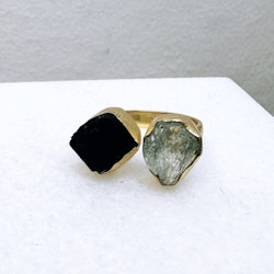 Svart Turmalin & Akvamarin, ring från Biverståhl Crystals