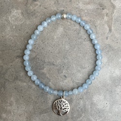 Akvamarin, armband med livetsträd i silver