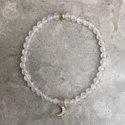 Rosenkvarts, armband med guldmåne