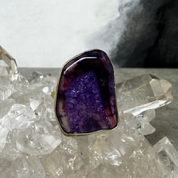 Boho ring med agat i mässing, regnbågsfärgad (I)