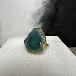 Boho ring med agat i mässing, grön / blå (P)