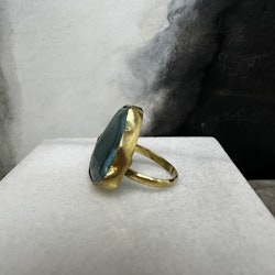 Boho ring med agat i mässing, grön / blå (P)
