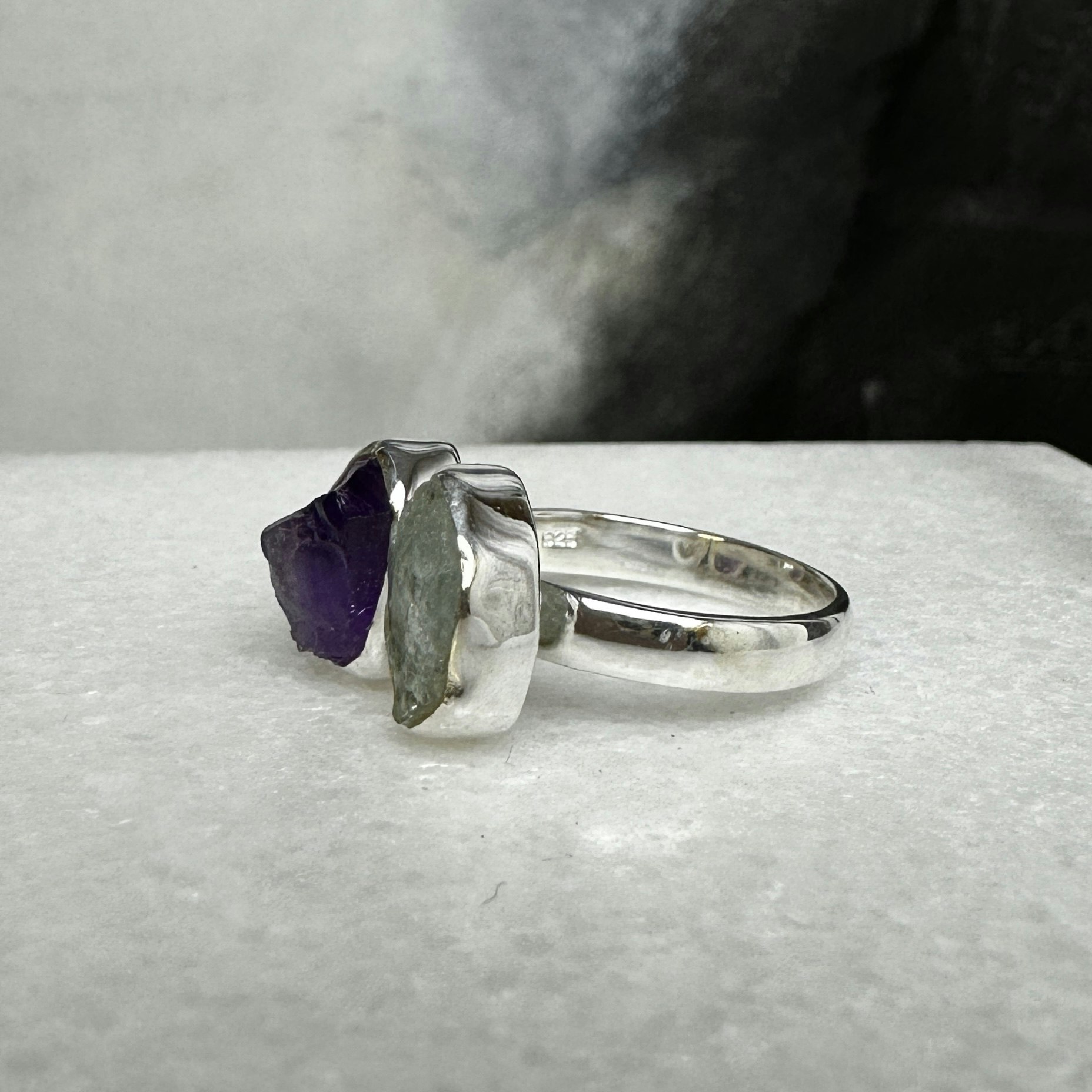 Ametist & Akvamarin, ring från Biverståhl Crystals (stlk 18)