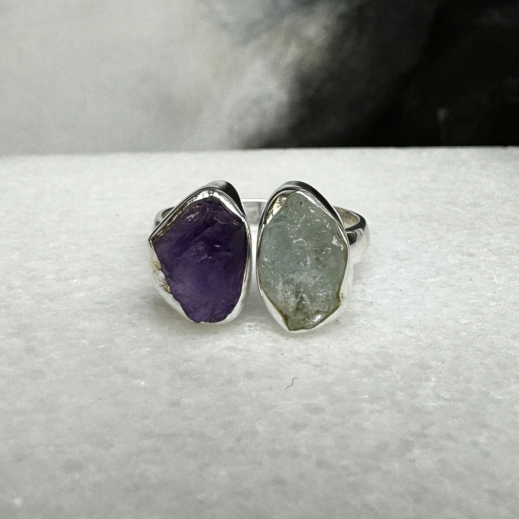 Ametist & Akvamarin, ring från Biverståhl Crystals (stlk 18)
