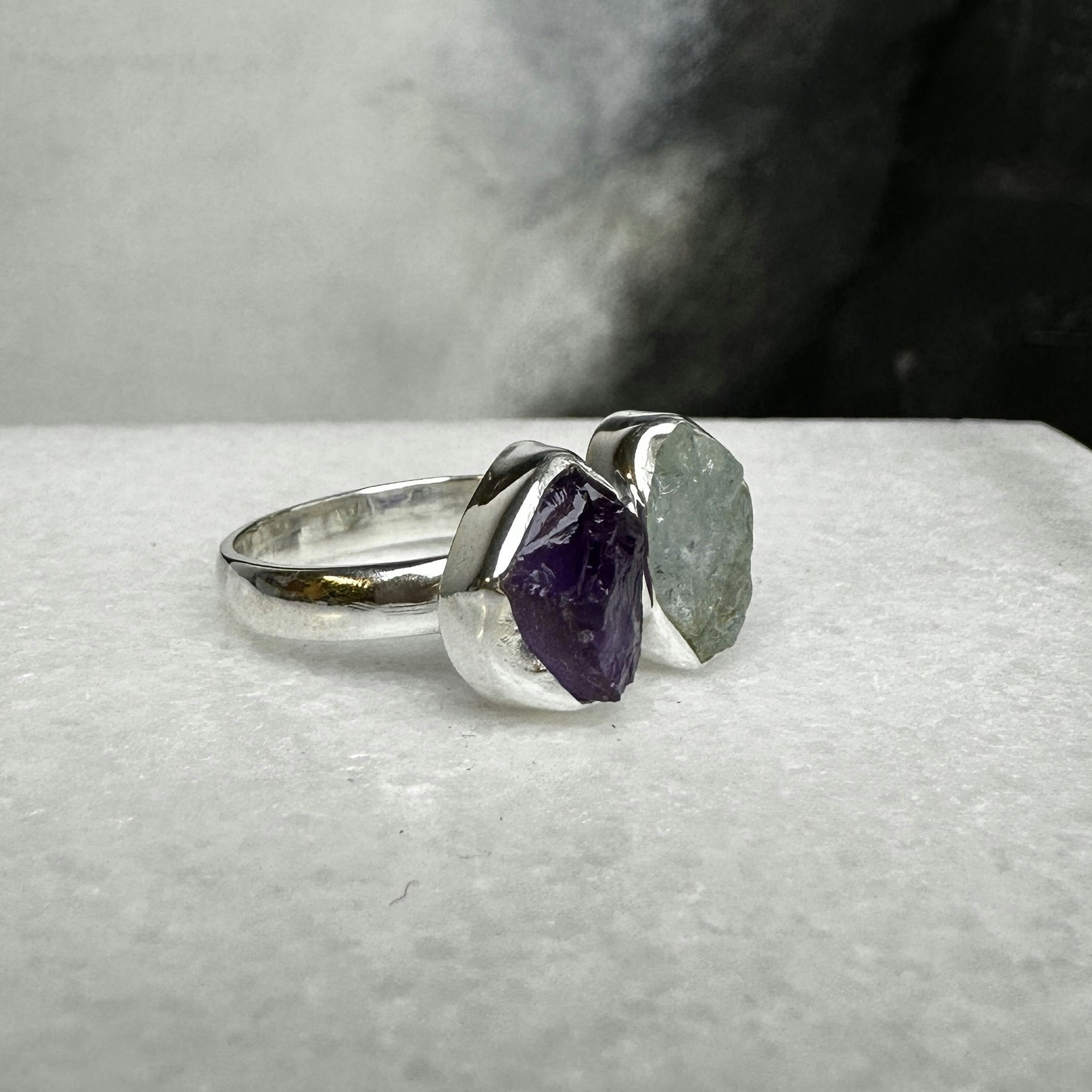 Ametist & Akvamarin, ring från Biverståhl Crystals (stlk 18)