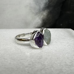 Ametist & Akvamarin, ring från Biverståhl Crystals (stlk 18)