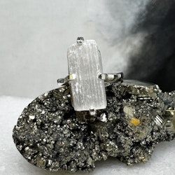 Selenit, ring justerbar silver (M)