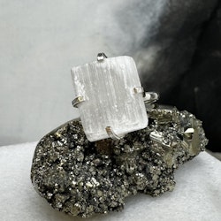 Selenit, ring justerbar silver (L)