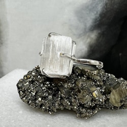 Selenit, ring justerbar silver (L)