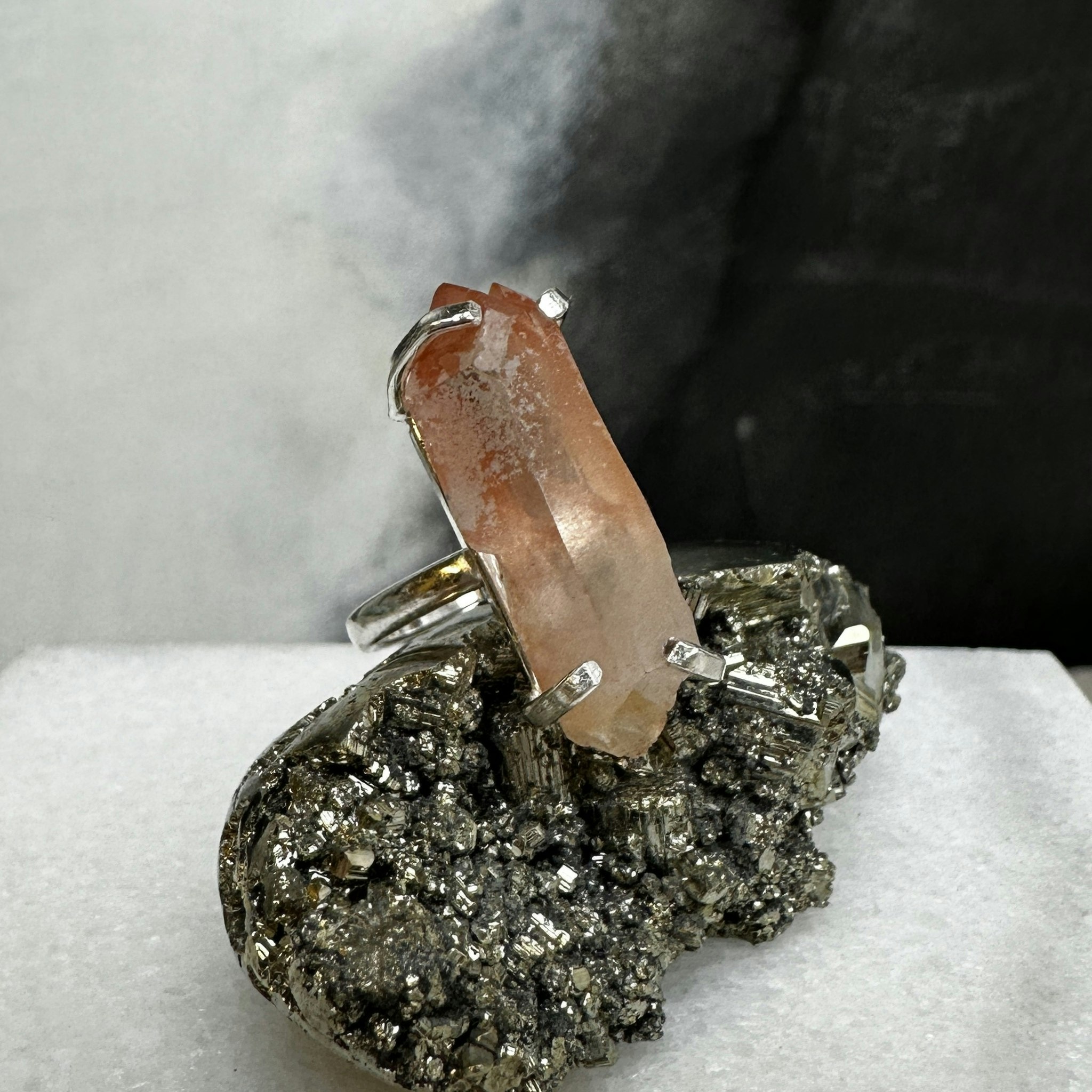 Pink Lemurian Quartz, justerbar ring silver