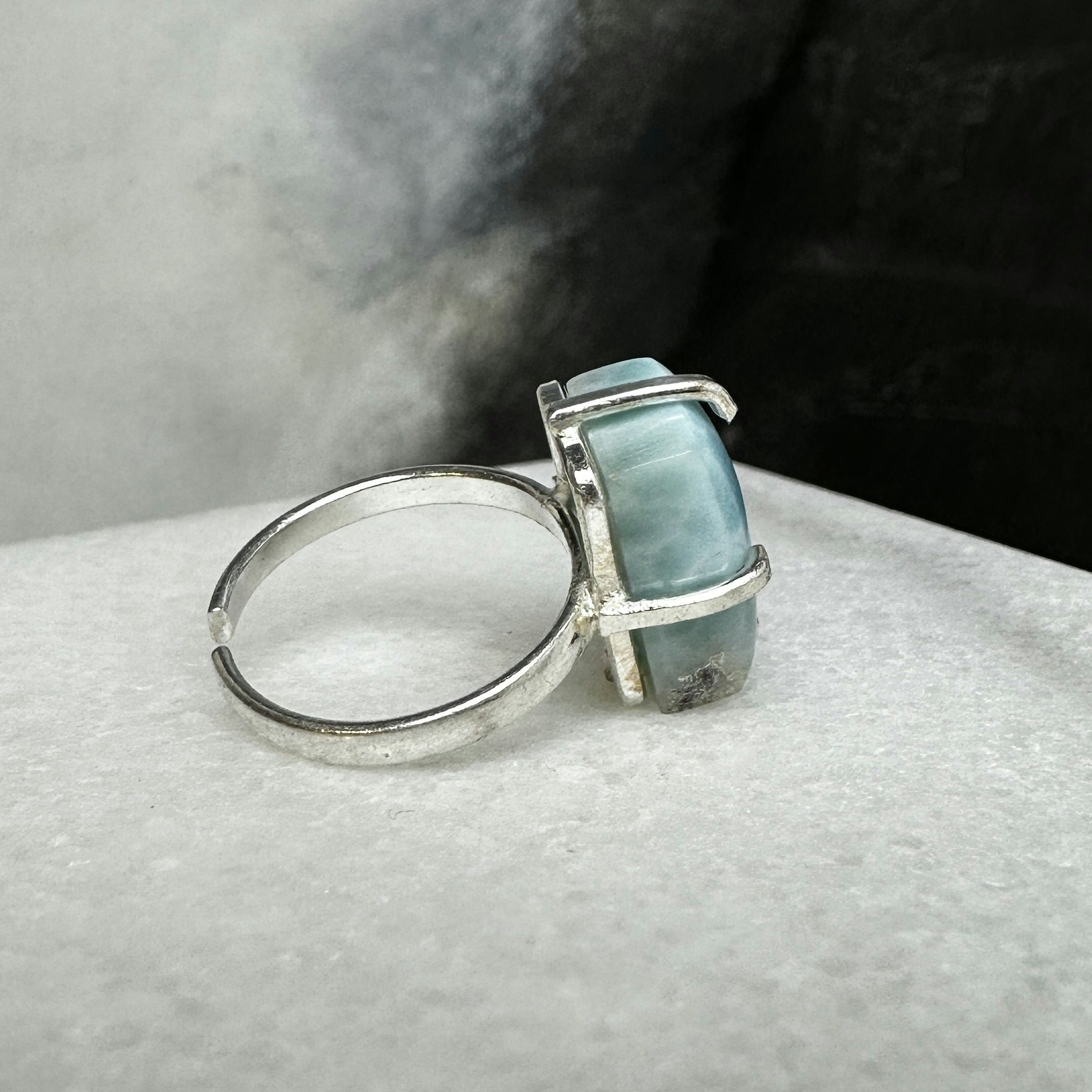 Larimar, justerbar ring silver (B)