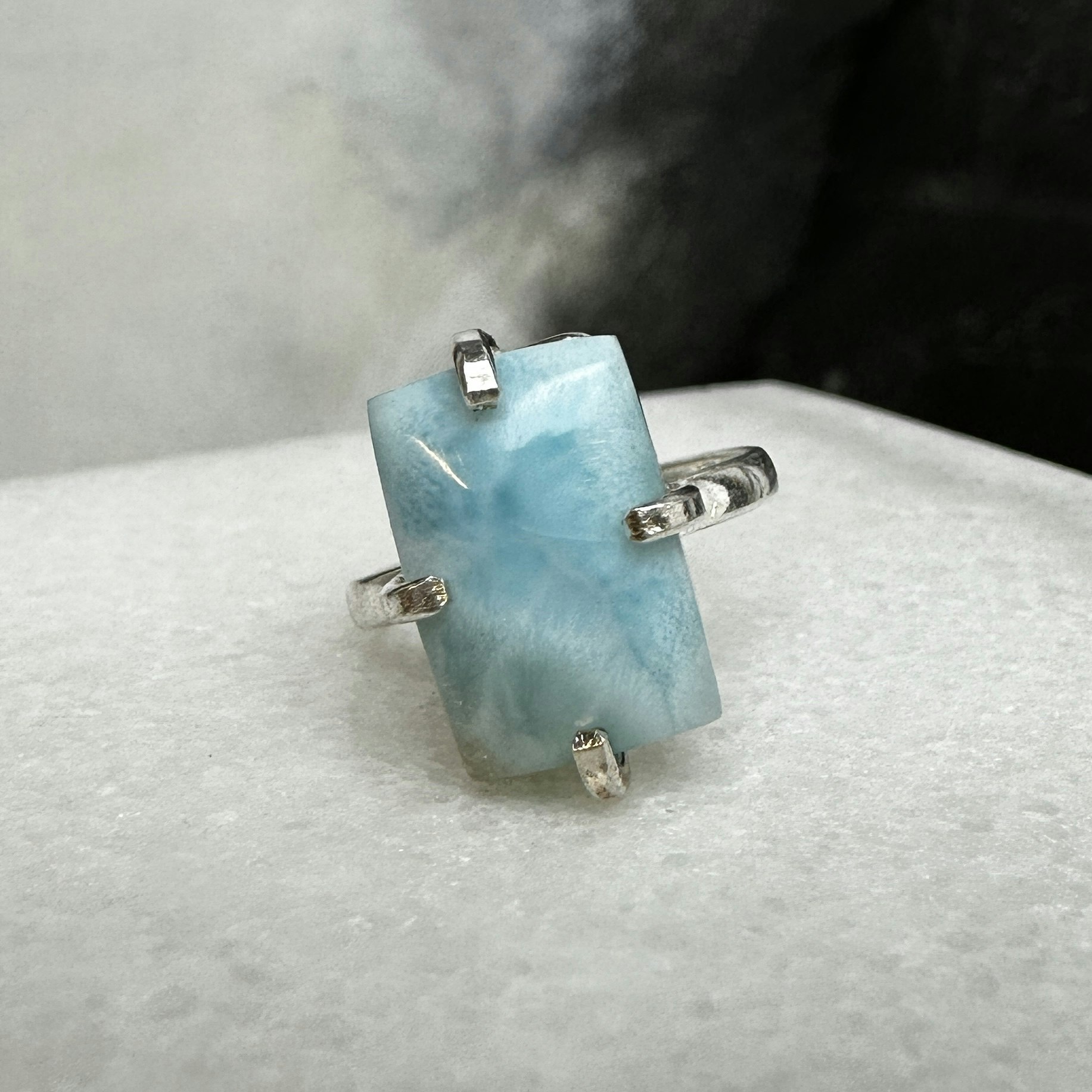 Larimar, justerbar ring silver (B)