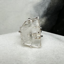 Bergkristall facetterad, ring justerbar silver (A)