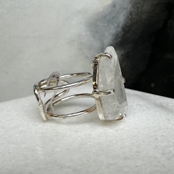 Bergkristall facetterad, ring justerbar silver (A)