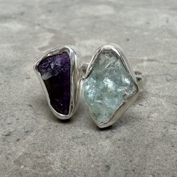 Ametist & Akvamarin, ring från Biverståhl Crystals (stlk 17,5)
