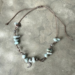 Larimar, fotlänk silverpärlor måne