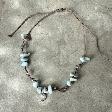 Larimar, fotlänk silverpärlor måne