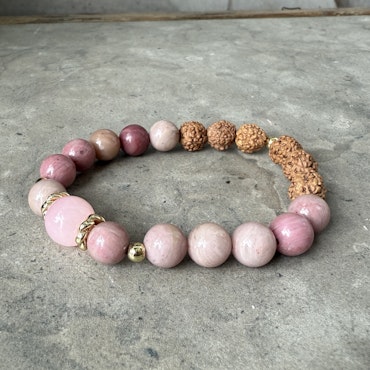 Rhodokrosit, Jade & Rudraksha, mala armband